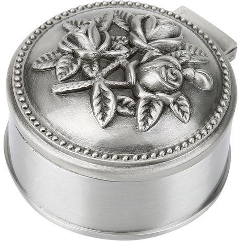 boîte à bijoux ronde vintage en alliage de zinc sculpté de fleurs pour ranger les bagues (1/5)