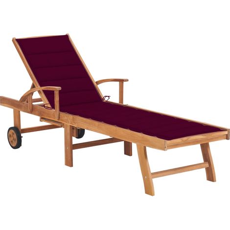 Sonnenliege mit Auflage Weinrot Massivholz Teak