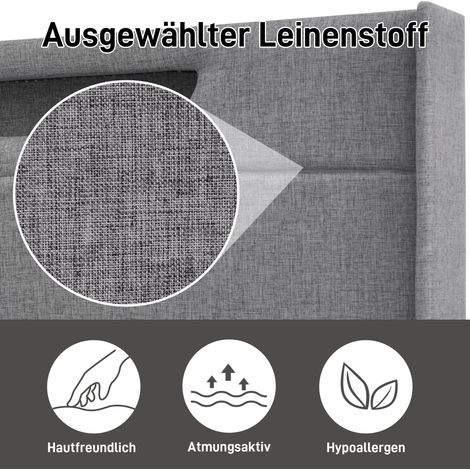 Lit à LED double avec rangement, sommier inclus, tissu lin, fonction charge USB-C, literie 160x200 cm sans matelas, cadre de lit pour adulte et ado, gris anthracite (1/5)