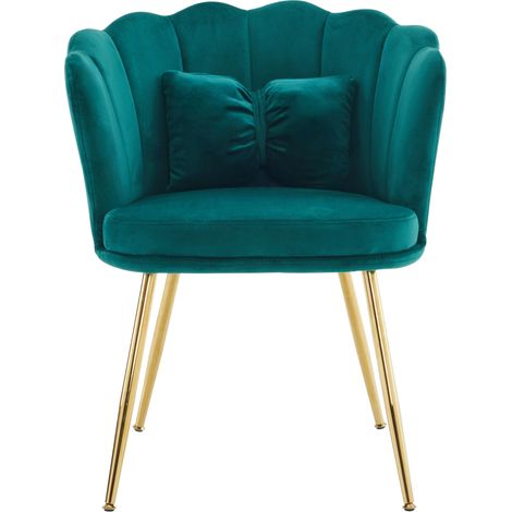 Fauteuil de salon en velours vert, avec coussin papillon, dossier pétale, pieds métal doré et assise rembourrée, style moderne - CHICFURN (1/5)