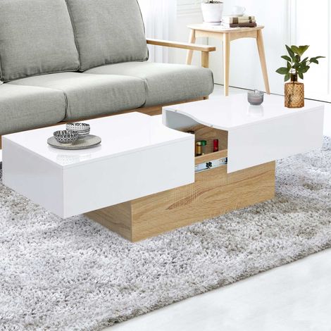 Mesa de centro corredera MARTA en imitación madera de haya y blanco (1/5)