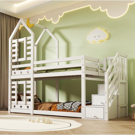 MEUBLIV Letto a castello 90x200 cm bianco – con vani portaoggetti e scala, senza materasso (1/5)