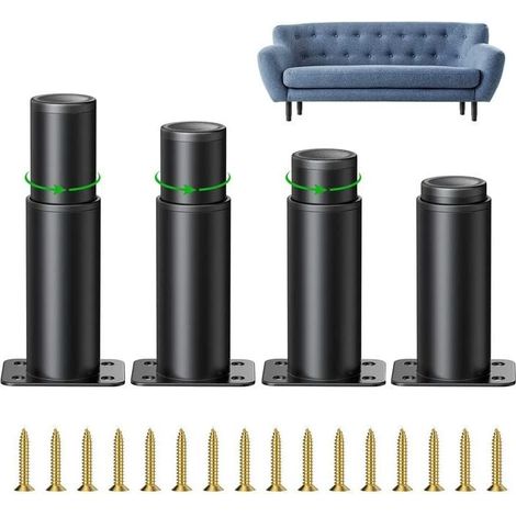 4 Pièces Pieds de Meubles Réglables, 8cm Pied Cuisine Réglables, Hauteur Réglable est de 0 à 40 mm, Ronds Métal Acier Inoxydable Canapé Jambe Table Pieds, Pieds d'armoire avec des Vis, Noir-LIAIKI (1/5)