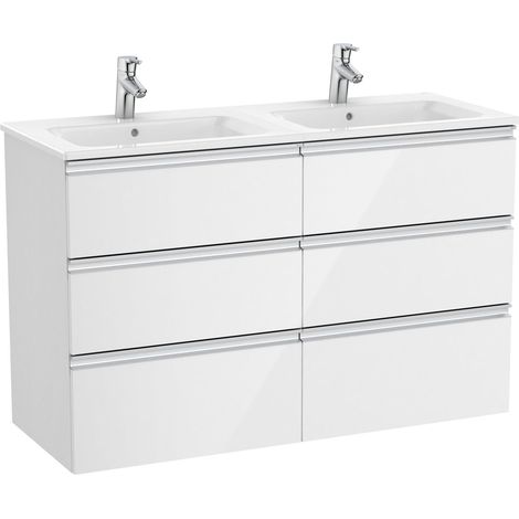 Pack Unik mueble base de 6 cajones + lavabo doble THE GAP - ROCA Color: Blanco brillo