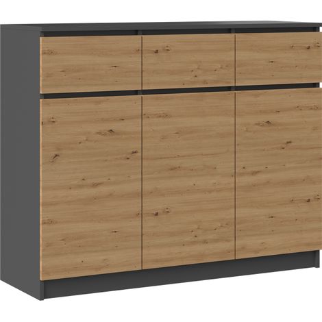 Cómoda moderna de antracita/roble artesanal - 3 puertas, 3 cajones, gran capacidad, diseño minimalista (1/5)