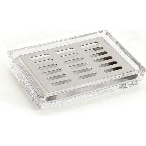 Porte-savon rectangulaire en verre résistant avec plateau en acier inoxydable SUS304. Convient pour la salle de bain, la douche et la cuisine. (1/5)
