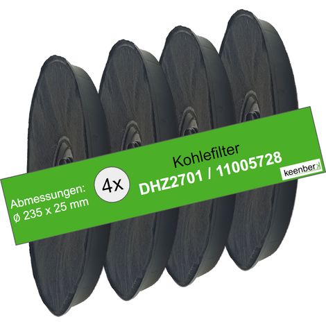 4er Set Aktivkohlefilter für Dunstabzugshauben von BOSCH, rund ca. 23 x 2 cm mit mittiger Verschraubung - DHU665C, DHU654D, etc.