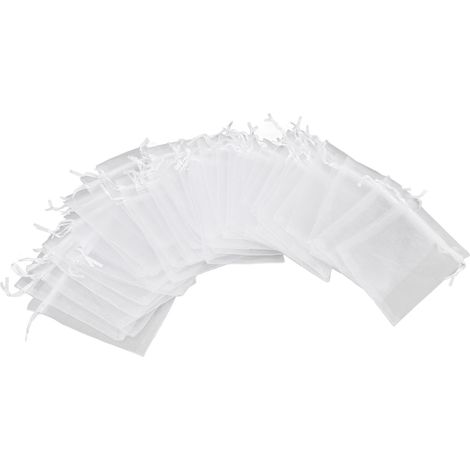 100 sachets en organza blanc avec ruban pour bonbons, bijoux et événements, petits sacs de mariage délicats (1/5)