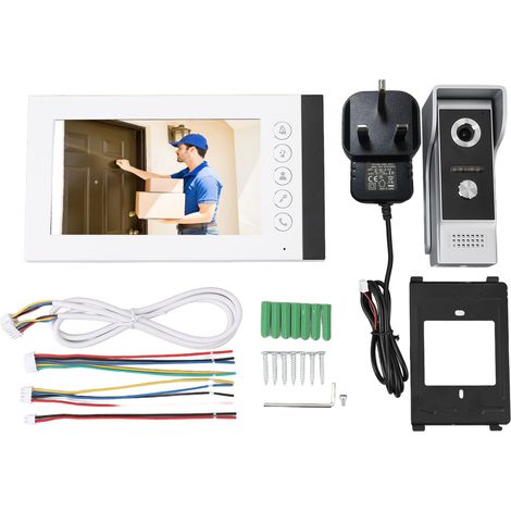 Vidéo interphone 7 pouces Écran HD Vision nocturne infrarouge Grand angle 90° Système filaire robuste Aluminium (1/5)