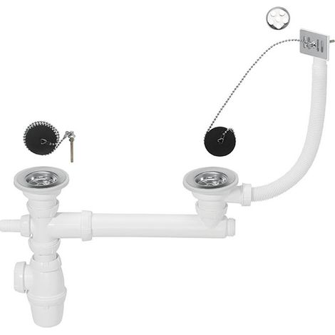 Wirquin Pro – Vidage machine à laver pour évier 2 bacs – Diamètre bonde 60 mm – Siphon réglable 166 à 211 mm – Trop-plein externe rectangulaire