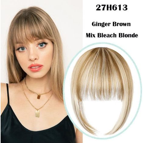 27H613--Extension De Cheveux Synthétiques À Frange, Postiche À Frange, Postiche Naturel À Clip, Brune Claire, (1/4)
