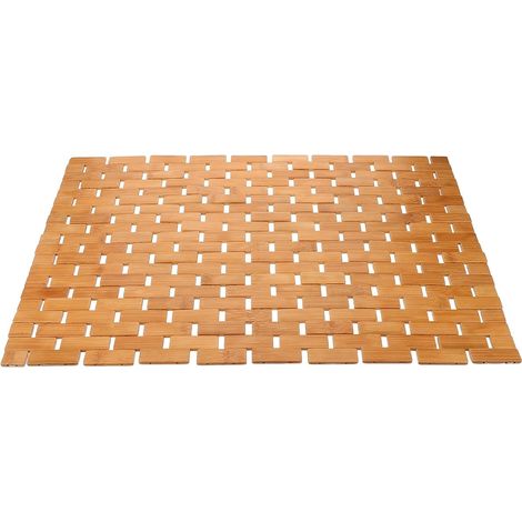 Tapis de douche antidérapant en bambou fait main KICHOUSE pour baignoire et toilettes , avec matéria