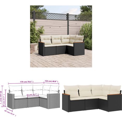 4-tlg. Garten-Sofagarnitur mit Kissen Schwarz Poly Rattan - Gartenmöbel - Rattan Möbel - Outdoor Sofa - Lounge Set - Esszimmergarnitur - Home & Living (1/3)