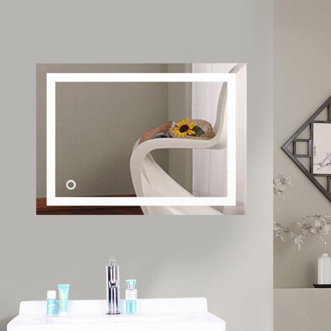 Miroir lumineux de salle de bain 50x70 cm – Éclairage LED 24W – Interrupteur tactile – Résistant à l'humidité – Montage mural – Oobest (1/5)