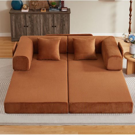 Divano letto pieghevole 204 x 97 x 65 cm con schiuma fredda, terracotta HAVRYA (1/5)