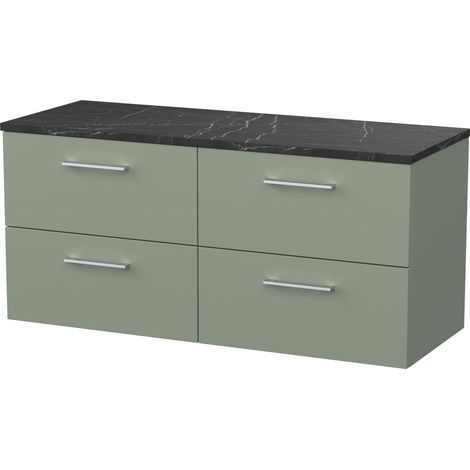 Pershall Contemporary Wall Hung 4 Drawer Vanity Unit with Laminate Worktop, 1200mm, Reed Green