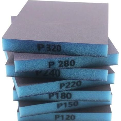 12 Pièces Papier de Verre 220 Grain Eponge Abrasive Double Face Mince Bleu, Papier à Poncer Humide et Sec Flexible pour Ponçage Fin de Carrosserie Auto, Meubles en Bois, Métal, Placo et Artisanat