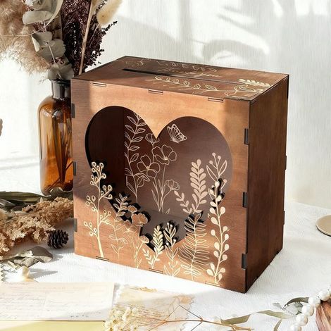 Scatola portacarte per matrimoni e feste - Scatole portacarte in legno per ricevimenti - Scatola rustica per matrimoni per carte e denaro - Buste, salvadanaio, scatola per carte regalo - Per decorazio (1/5)