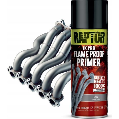 Imprimación en aerosol de alta temperatura Raptor, gris, 1000 °C, para colectores de escape. (1/3)