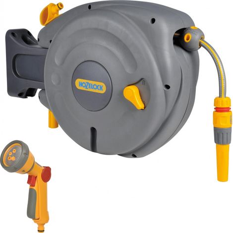 Hozelock 2485 10m Mini Hose Reel Automatic Retracting Auto Reel & 2679 Spray Gun (1/4)