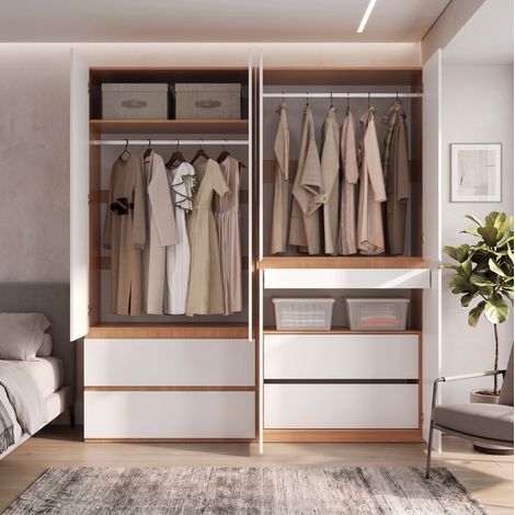 Armario de 6 puertas 180x50x200 cm MDF blanco y roble artesanal para dormitorio – MEUBLIV (1/5)