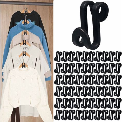 60 ganci appendiabiti, ganci per abiti, clip di estensione per appendiabiti, ganci appendiabiti a cascata, accessori per appendiabiti in morbido velluto, robusti, salvaspazio nell'armadio (nero) (1/4)