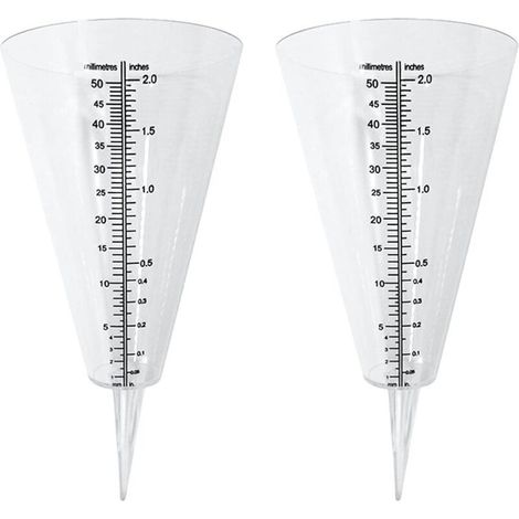 Pluviomètre 2，pluviomètres à cône transparent avec double échelle (mm/pouces)，2 pluviomètres en plastique durable pour jardin extérieur/balcon。