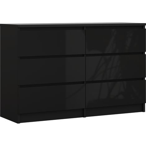 Cassettiera : 6 cassetti, Nero Opaco / Nero Lucido, 120 x 79 x 39 cm (1/5)