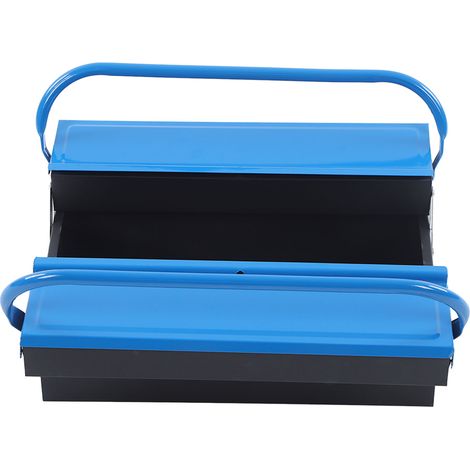 Coffre à outils métallique 2 étages 3 plateaux, boîte de rangement pliable portative pour bricolage, réparation auto et entretien maison (1/5)