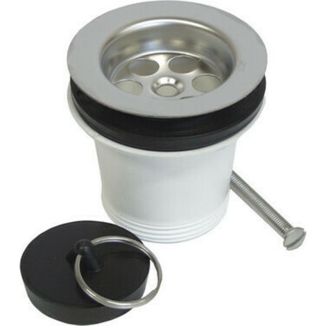 Schläfer 3439705 - Piletta di Scarico Lavabo Bagno, Lavatoio e Cucina 70mm, Piletta Click Clack con Cestello in Acciaio Inox e Tappo in Pvc, Scarico Sifone 1 1/2, Presa Foro Lavandino Ø 45-55mm