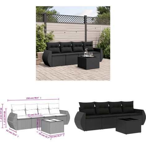 5-tlg. Garten-Sofagarnitur mit Kissen Schwarz Poly Rattan - Gartenmöbel Set - Outdoor Möbel - Rattan Sofa - Lounge Set - Esstisch - Home & Living (1/3)