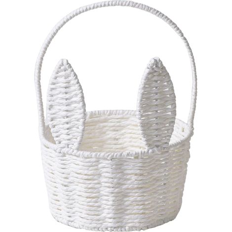 Panier lapin de Pâques JeiibrZui - Blanc - 1 pièce - Avec anse et oreilles - Rotin synthétique tressé durable - Idéal pour les chasses aux œufs et les fêtes d'enfants (1/5)