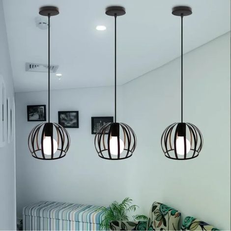 U-DO LOT DE 3 Lustre design Moderne 1915CM Suspension Luminaire Cage en Métal Noir Décoration Café Balcon (1/4)
