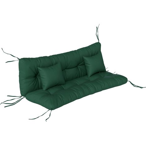 Outsunny Outdoor Seat Cushions Back Cushion with 2 Pillows, Water Repellent Seat Pads for 3-Seater Chair, Swing, Sofa Green
