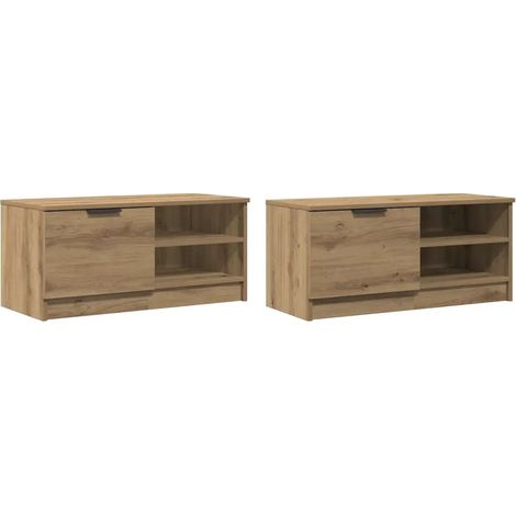 Lot de 2 meubles TV en bois d'ingénierie pratique 80 x 35 x 36 cm style moderne chêne artisanal (1/5)