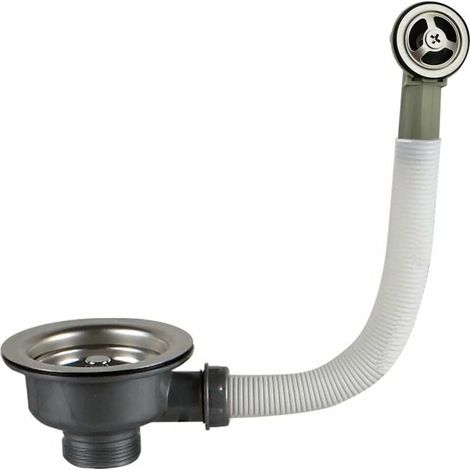 royaluxe -Bonde d'évier avec trop plein panier inox 114 mm 1½, Acier inoxydable + ABS, Bonde + Panier (1/5)