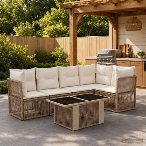 vidaXL Ensemble de canapé de jardin 6 pc Beige polyrotin (1/5)