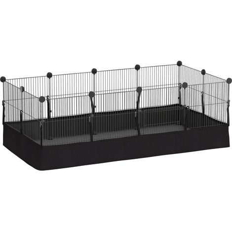 Beyamis Kleintiergehege mit Bodenplatten, Freilaufgehege, Laufstall mit 12 Elementen, wasserdichter Matte, 120 x 60 x 40 cm, Schwarz