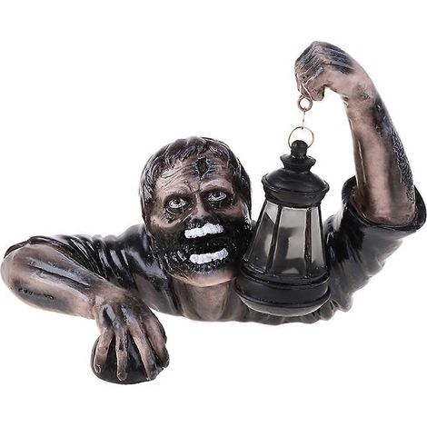 Realistische Zombie-Statue, die aus einer Grablaterne kriecht – Halloween-Dekoration