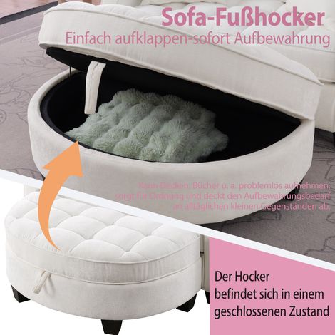 Canapé 2-en-1 convertible, pouf de rangement, tissu respirant et doux, bois d'eucalyptus écologique, petit salon, bureau, chambre, beige (1/5)