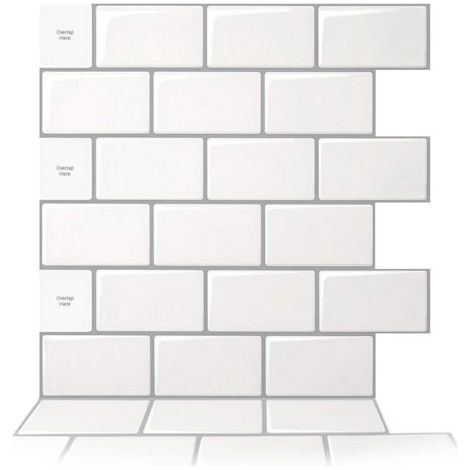 10 pièces Credence Adhesive pour Cuisine,Carrelage Adhesif Mural Cuisine Salle de Bain,Autocollant Cuisine, Blanc avec joint Gris,30,5 x 30,5 cm (1/5)
