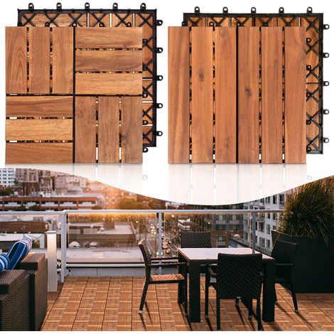 TolleTour Holzfliese Akazie 30 x 30 Klickfliesen Balkon Terrassenfliesen Holz Terrassenplatten Klicksystem Außen,wetterfest rutschfest 44x