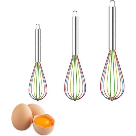 Ensemble de 3 fouets en silicone, fouet à lait et à œufs, fouet gastro, fouet, fouet spiralé, ensemble de fouets pour mélanger, fouetter, faire mousser et remuer, ensemble de fouets de cuisine (1/5)