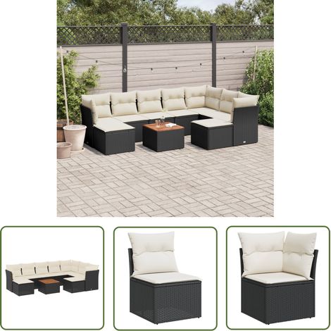 The Living Store 10-tlg. Garten-Sofagarnitur mit Kissen Schwarz Poly Rattan - Gartenmöbel - Outdoor Möbel - Rattan Gartenmöbel - PE-Rattan - Esstisch Set (1/5)