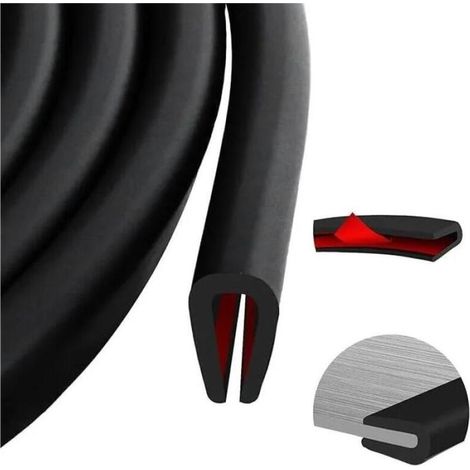 Protection bord de tôle EPDM en caoutchouc – Joint en U adhésif noir – Protection pour métal et verre – 3m, 2mm (1/4)