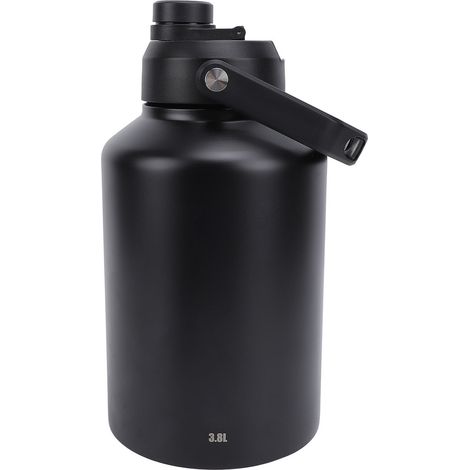Borraccia sportiva da 3,8 litri in acciaio inox, a doppia parete con isolamento sottovuoto, ideale per campeggio e allenamento all'aperto, colore nero. (1/5)