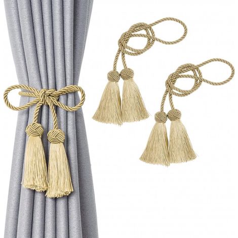 Lot de 2 galons de rideaux dorés, tissés à la main, style européen, avec pompons, accessoires pour rideaux et décoration pour la maison et le bureau. (1/5)