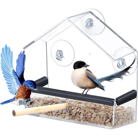 Mangeoire à Oiseaux Transparente pour Fenêtre avec Ventouses Fortes Maison d'Oiseaux Suspendue en Acrylique pour Extérieur Jardin (1/5)