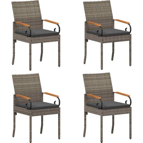 Sillas de jardín 4 pcs Gris y Gris Oscuro Poliratán y Acacia vidaXL