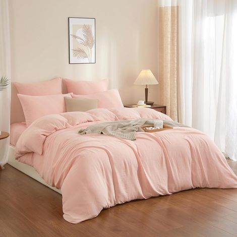 Bedding Set Duvet Cover 140x200 cm Cotton Gauze Pink Pillowcase 65x65 cm Zipper Closure (1/5)